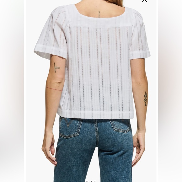 Nation LTD Women's NEW Vanity Ladder Stitch Inset Cotton Top White- Size Large - Picture 3 of 10